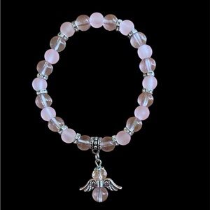 Silver and Pink Beaded Bracelet with Angel Charm